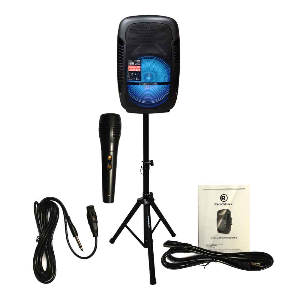 SET AMPLIFICACION  CAJA ACTIVA PARLANTE 15+STAND+MICROFONO