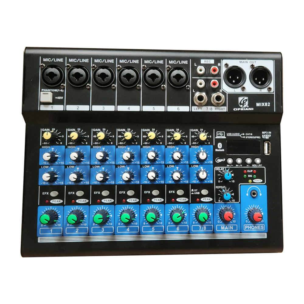KIT AMPL MIXER 8 CAN+ 2 CAJAS ACT. PARLANTE 15+ACC CIPRIANI KC 2158 ...