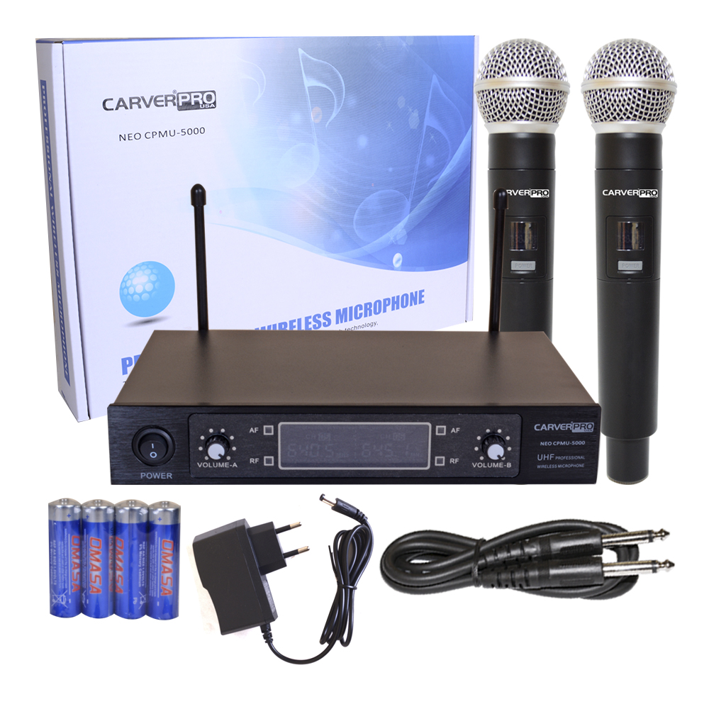 MICROFONO INALAMBRICO DE MANO DOBLE UHF/FQ VARIABLE NEO CPMU-5000 CARVERPRO