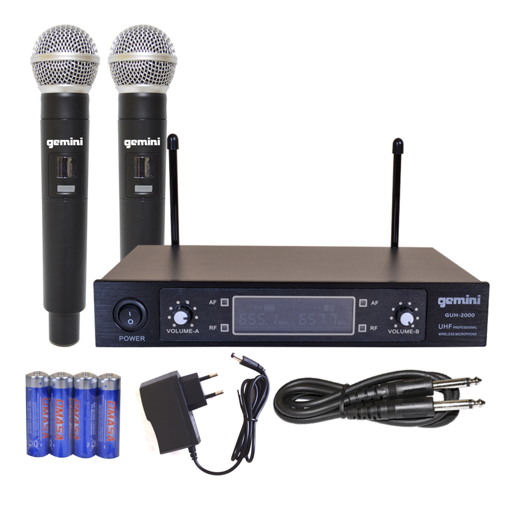 MICROFONO INALAMBRICO DE MANO DOBLE UHF/FQ VARIABLE MOD.GUH-2000  GEMINI