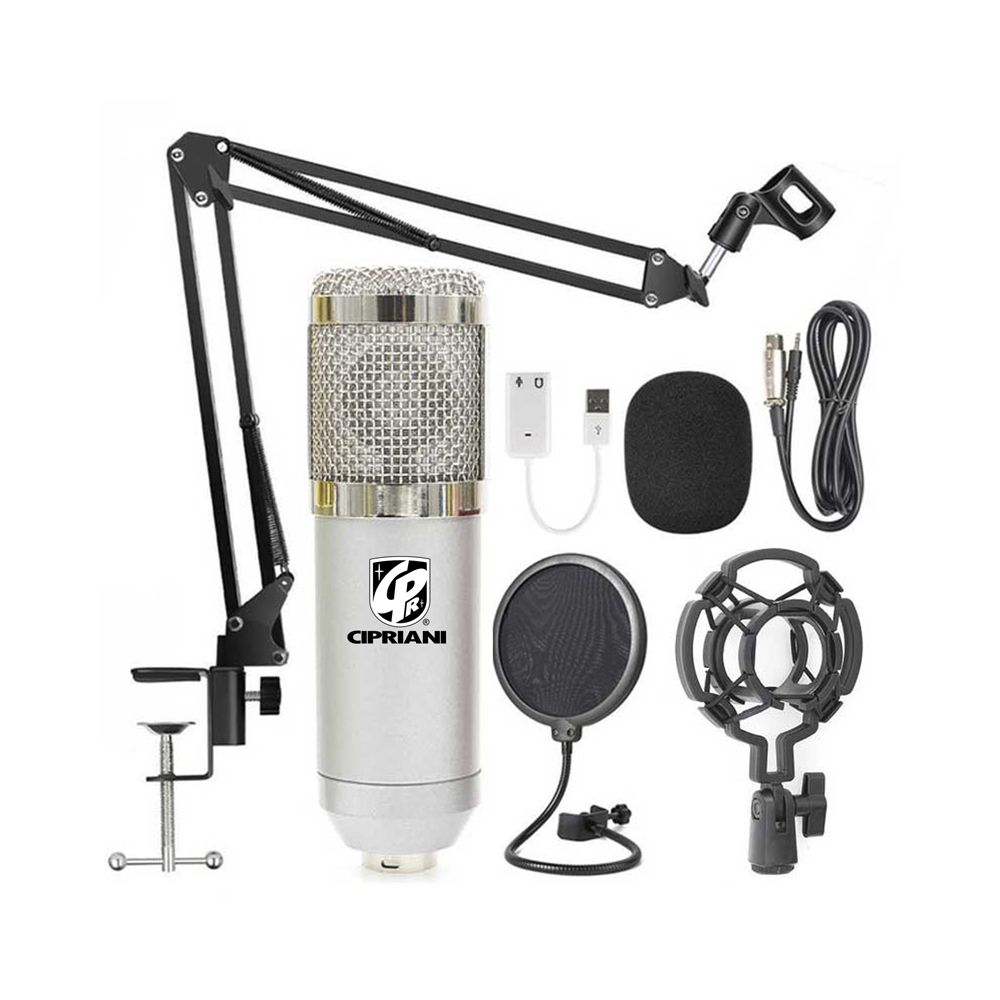 KIT STREAMING MICROFONO+ATRIL+FILTRO/ACC BM-800K SILVER CIPRIANI