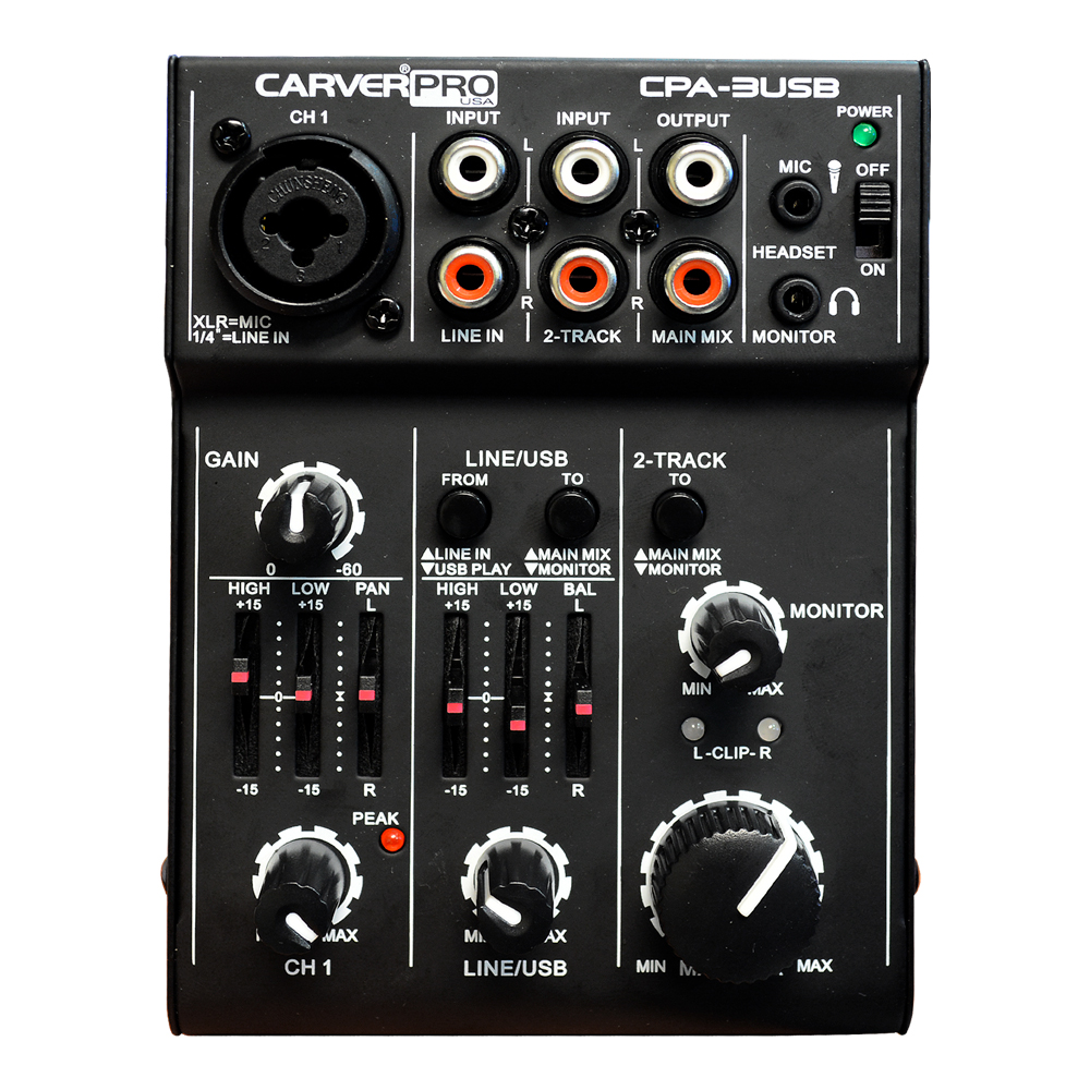 MINI MIXER USB 5 VOLTS 3 CANALES MODELO CPA.3USB CARVERPRO