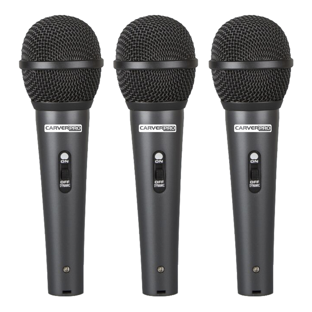 SET DE 3 MICROFONOS + PORTA MICROFONO MODELO CH33-3BK CARVERPRO  