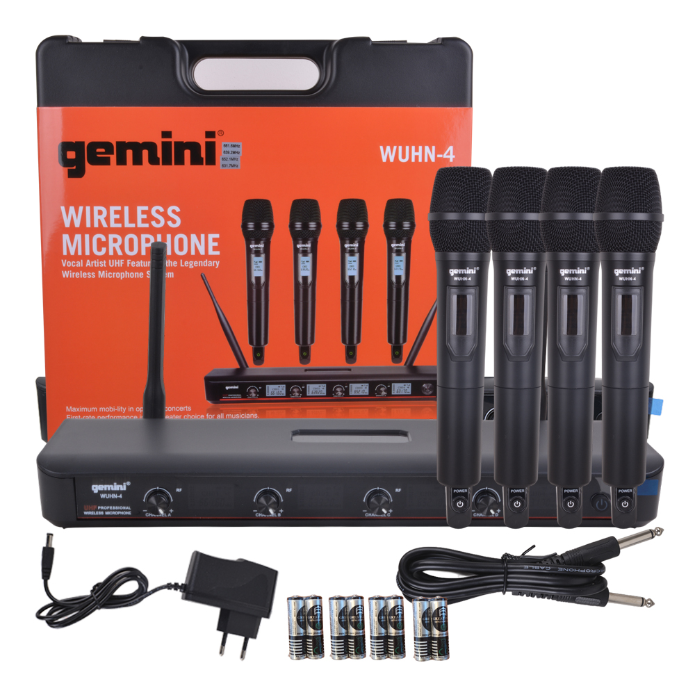 SET 4 MICROFONOS INALAMBRICOS UHF HAND GEMINI WUHN-4