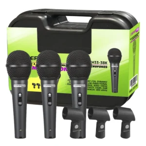 SET DE 3 MICROFONOS + PORTA MICROFONO MODELO CH33-3BK CARVERPRO