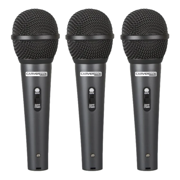 SET DE 3 MICROFONOS + PORTA MICROFONO MODELO CH33-3BK CARVERPRO