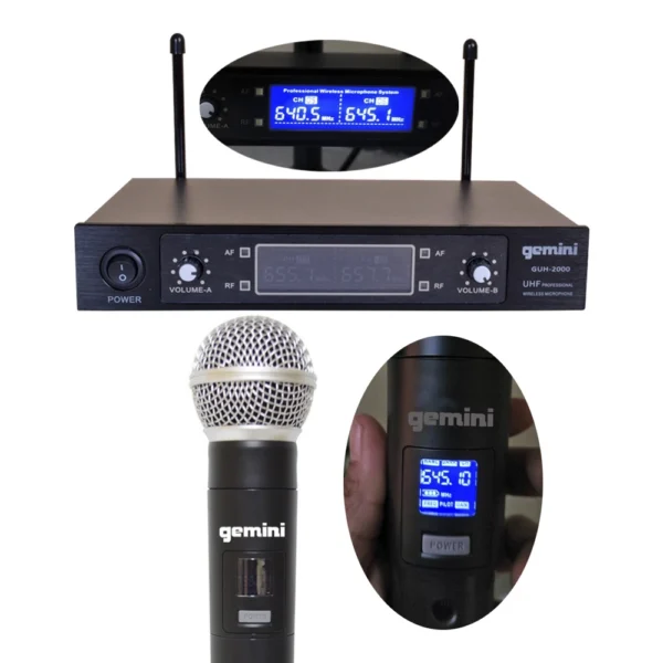 MICROFONO INALAMBRICO DE MANO DOBLE UHF/FQ VARIABLE MOD.GUH-2000  GEMINI