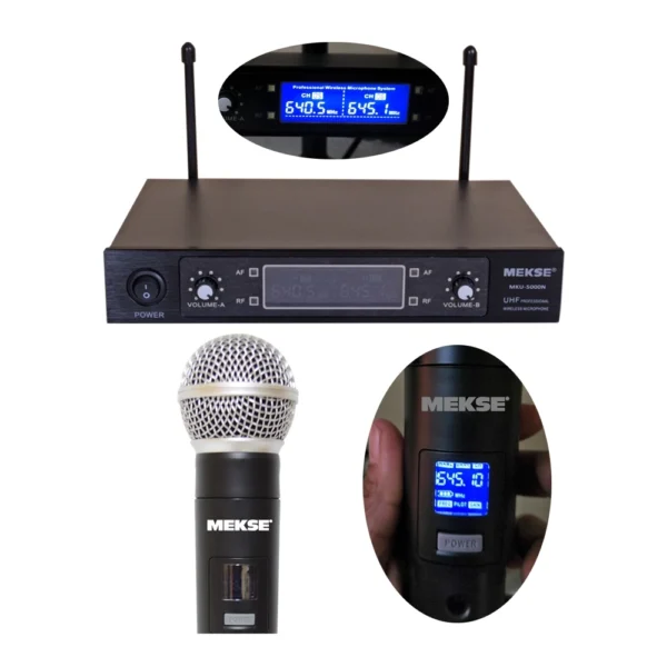 MICROFONO INALAMBRICO DE MANO DOBLE UHF/FQ VARIABLE MOD.MKU-5000N MEKSE