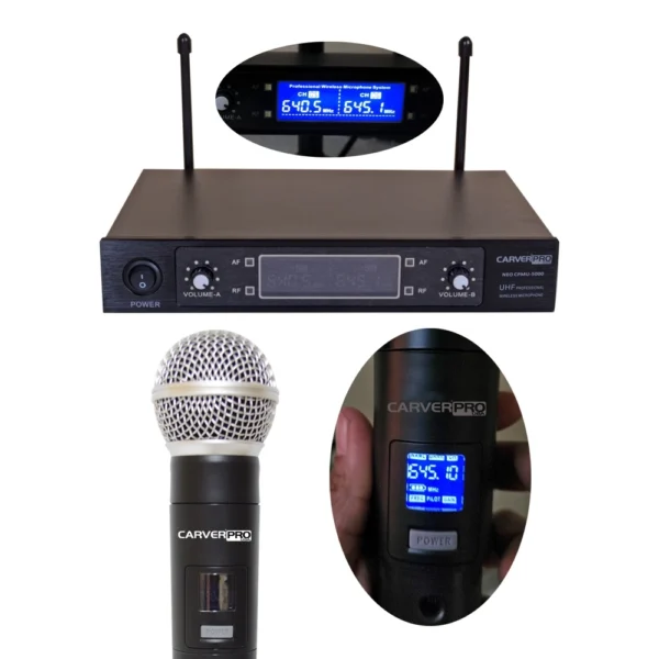 MICROFONO INALAMBRICO DE MANO DOBLE UHF/FQ VARIABLE NEO CPMU-5000 CARVERPRO