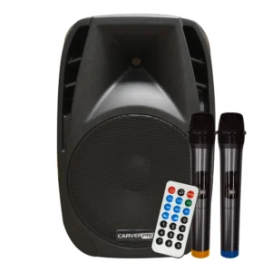 CAJA ACUSTICA PARLANTE PORTATIL 15  + 2 MICROFONOS CCPR-032MIC CARVERPRO