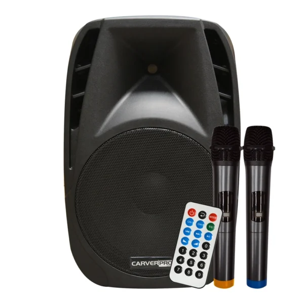 080MIX2089(1) CAJA ACUSTICA PARLANTE PORTATIL 15 + 2 MICROFONOS CCPR-032MIC CARVERPRO