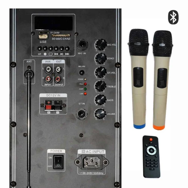 CAJA ACUSTICA PARLANTE PORTATIL 2X15  +2 MICROFONOS AK-1515/MIC ANDKOSS