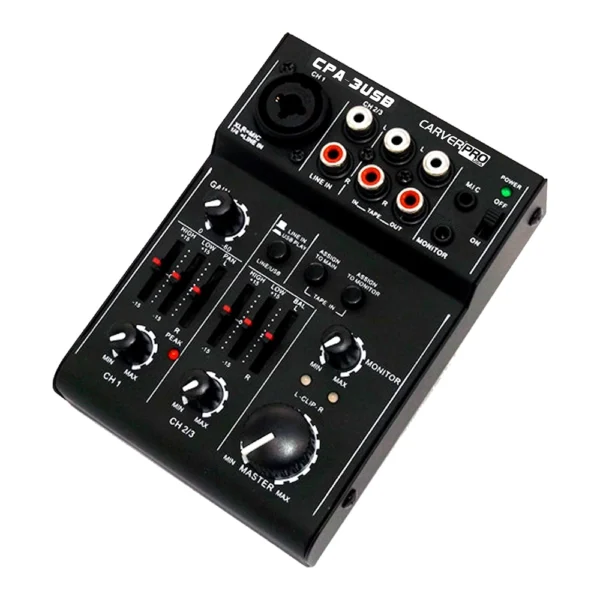 MINI MIXER USB 5 VOLTS 3 CANALES MODELO CPA.3USB CARVERPRO