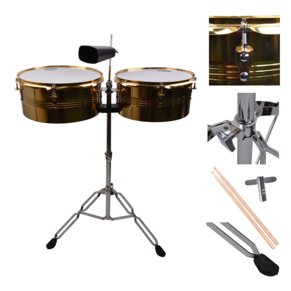TIMBALETA 13+14 DORADA INCLUYE CENCERRO Y ATRIL XRD-1314GD RMX