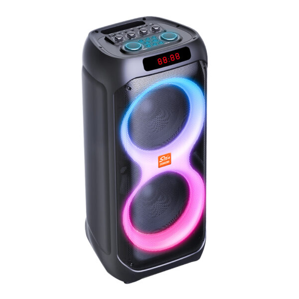 Parlante Portátil 2x8" 25W Bluetooth con Luces LED y Micrófono