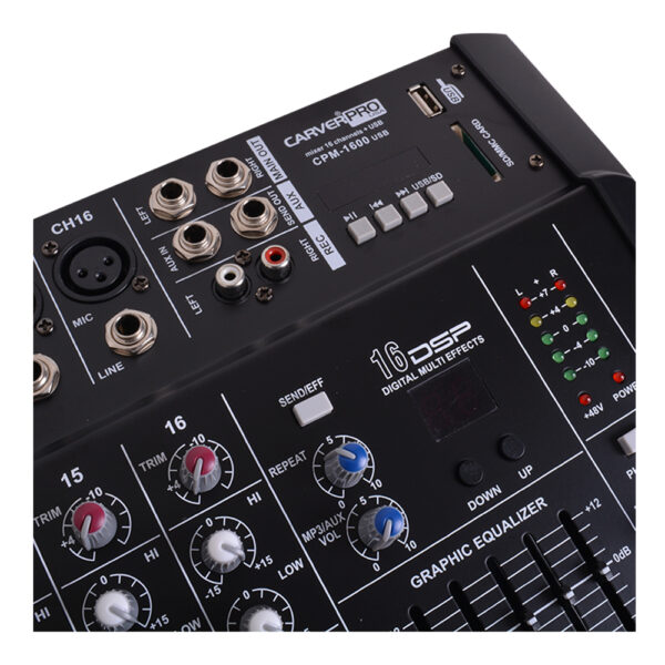 4 CONSOLA POWER MIXER 16CH BLUETOOTH + MP3 + USB CPM-1600 CARVERPRO
